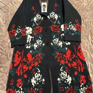 Vertigo Paris Black Cardigan with Red and Green Floral Accents